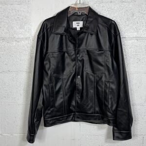 Mode of One Men's Faux-Leather Trucker Jacket, Deep Black small, $100